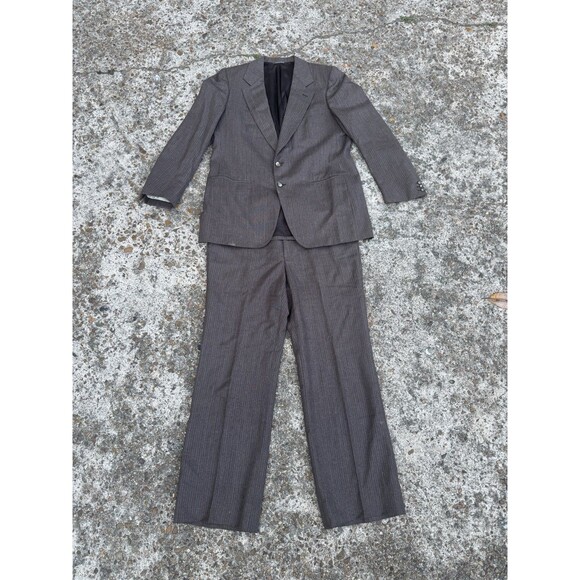 VTG 44 Ermenegildo Zegna Brown Wool Flannel Chalk Stripe Made In Italy 2 Piece - Picture 1 of 16